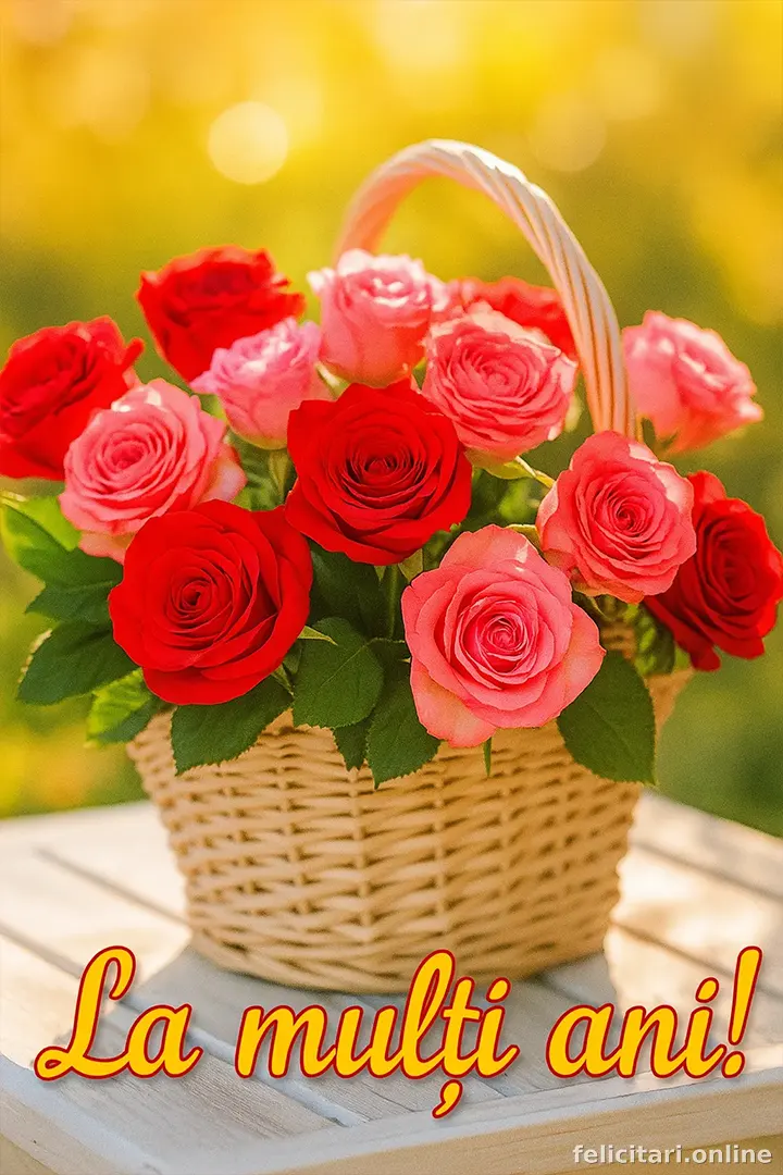 Felicitare Cos cu Flori pentru o Femeie - La Mulți Ani