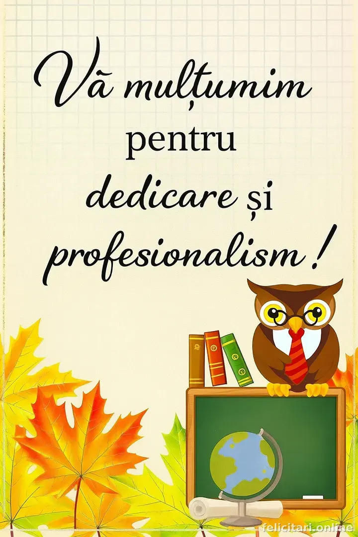 Felicitare cu mesaj Vă mulțumim pentru dedicare și profesionalism, Ziua Profesorilor